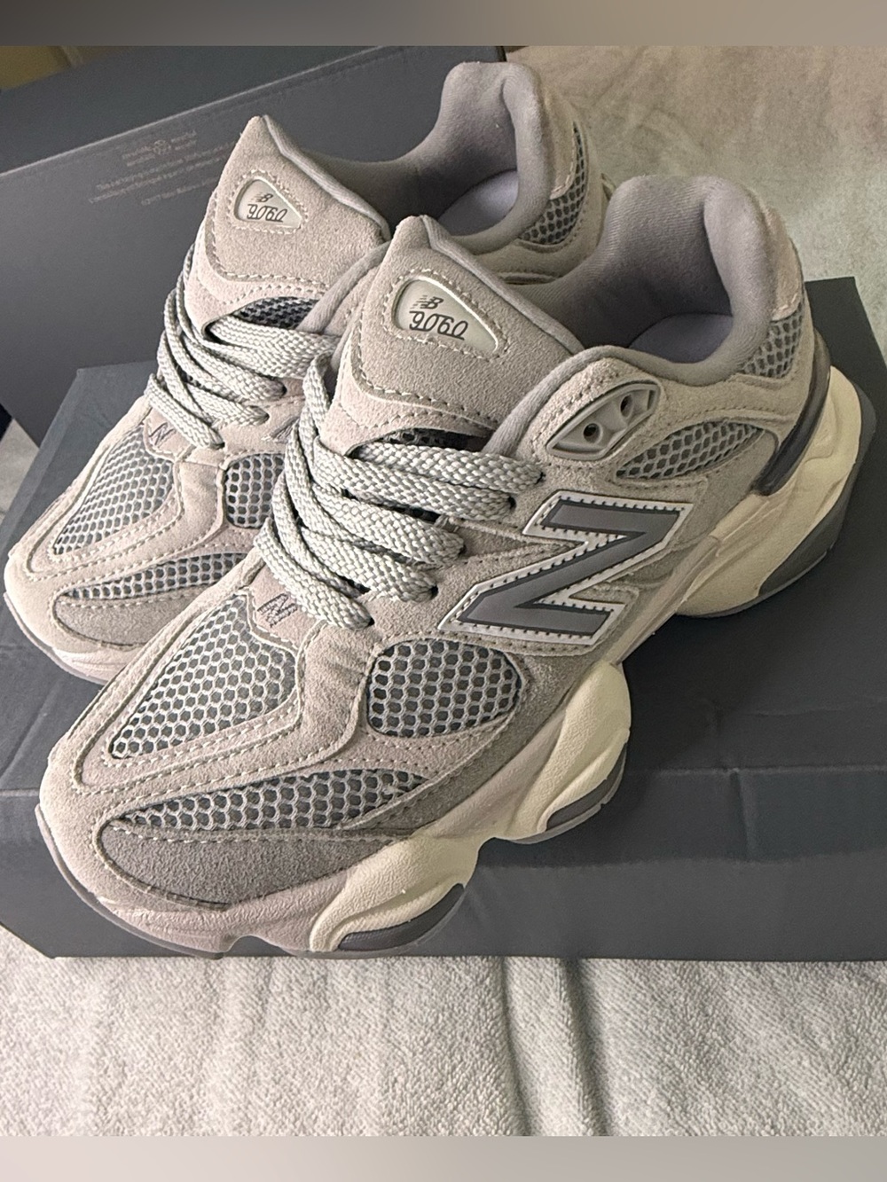 New Balance 9060 Grey Mesh Suede Sneakers women size 4